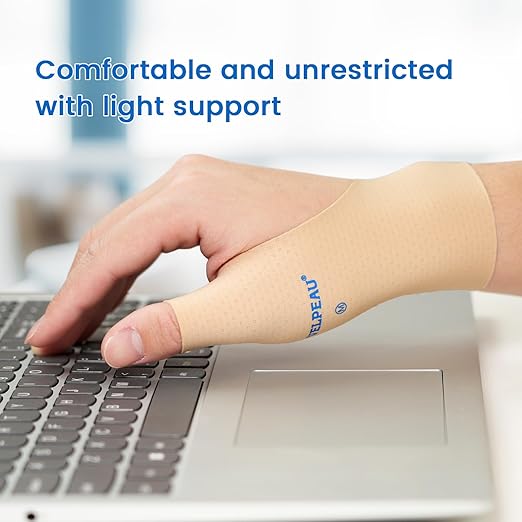 VELPEAU Thumb and Wrist Compression Sleeve for Tendonitis (Pack of 2), Seamless Technology, Gloves Wraps for Arthritis Pain Relief for Women & Men, Splint Liner, Fits Both Hands (Khaki, Long Version, L)