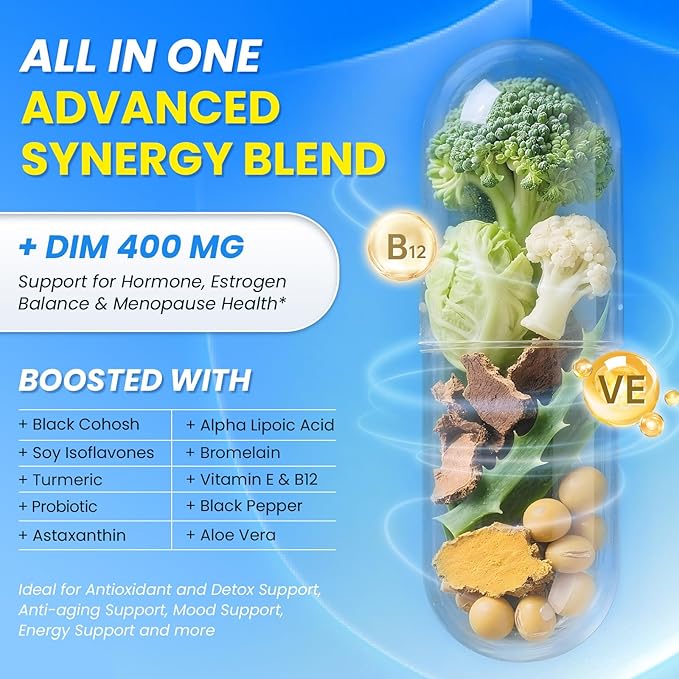 Lukaree DIM Supplement 400MG for Women - 12 in 1 Liposomal Dim Capsules- with Black Cohosh, Soy Isoflavones & Alpha Lipoic Acid, Vegan, 120 Ct.