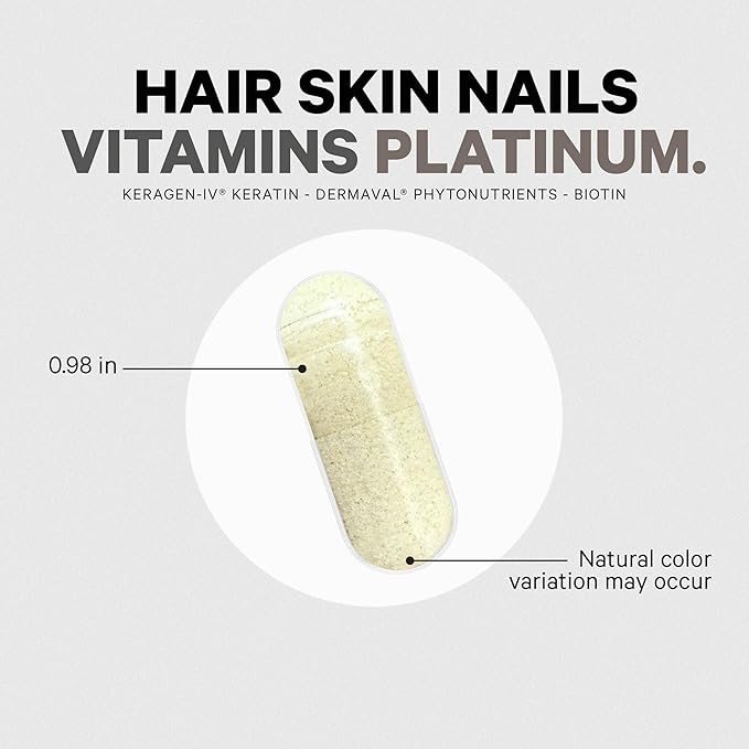 Codeage Hair Skin Nails Vitamins Platinum - KeraGEN-IV Keratin, Dermaval - Hair Fall, Skin Elasticity & Moisture Support - Biotin 5000, Collagen, Vitamin C, Coffeeberry, PABA Supplement - 60 Capsules
