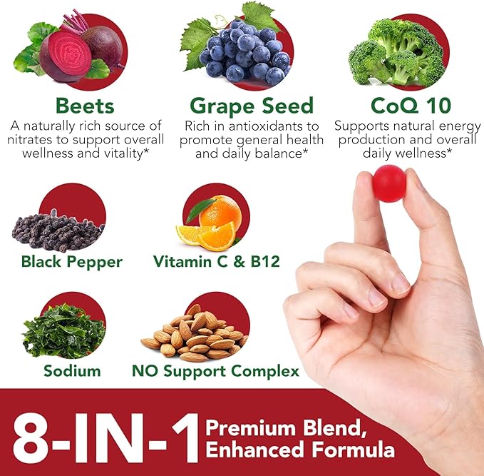 Beets Gummies, Blood Pressure Support, 90 Beet Chews Liposomal Beet Powder for Superior Absorption, Grape Seed for Nitric Oxide, Circulation & Heart Health, Vegan, Non-GMO