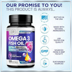 Omega 3 Fish Oil Supplements - 2400mg Fish Oil Per Serving - Triple Strength Omega-3 with EPA & DHA Fatty Acids - Natural Heart, Brain & Immune Support - Wild Caught, Bottled in USA - 120 Softgels
