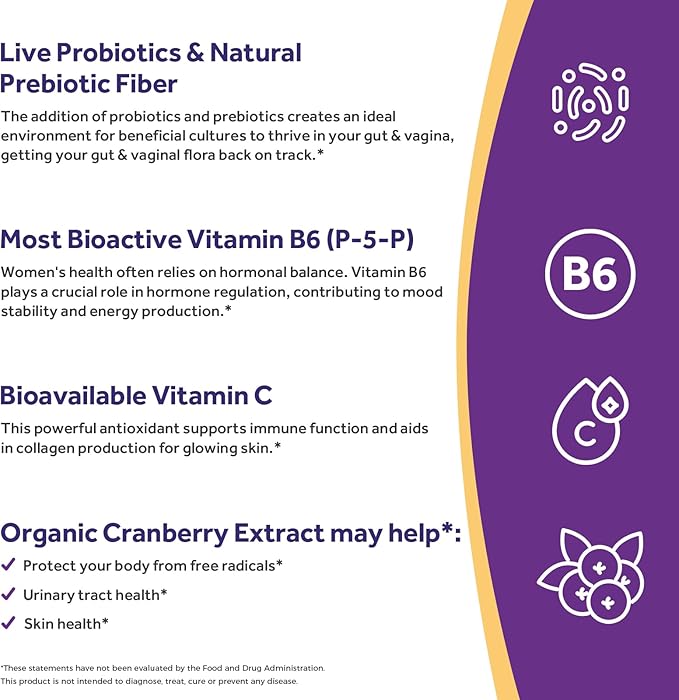 Doctor's Recipes Probiotics for Women, 100 Billion CFU, 18 Probiotic Strains, Prebiotics, Cranberry, P-5-P & VC, Vaginal, Digestive & Immune Support, Shelf-Stable, 30 Vegan Caps