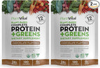 Plantvital Vegan Protein Powder Plant Based, Organic Protein Powder Chocolate 24g/0g Sugar, 12 Superfoods, Veggies, Probiotics, Raw Cocoa, Kale, Beets, Spirulina, Pea, Gluten-Free, Keto-Friendly,32oz