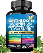 Zoyava Corti-Soothe Cortisol Supplement Magnesium Glycinate 200mg L-Theanine 150mg Ashwagandha 150mg Phosphatidylserine Cortisol Manager Lions Mane Ginkgo Biloba Bacopa Monnieri Valerian Root 60 Caps