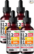 (4 Pack) Vitamin B12 and B6 Liquid Drops, B12 Sublingual Vitamin B Complex - B 12 Vitamin 5000mcg - B12 Methylcobalamin for Energy, Brain, and Heart Support with 27,200 mcg, Strawberry, 80 Servings