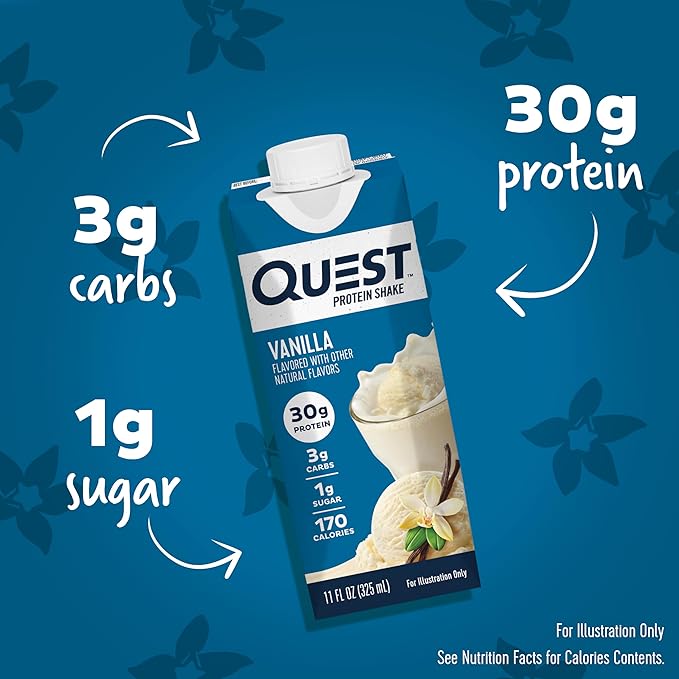 Quest Nutrition Ready to Drink Vanilla Protein Shake, 30g Protein, 3g Net Carbs, Gluten Free, Keto Friendly, 11 fl.oz 4 Count (Pack of 6)