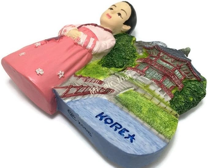 WitnyStore Tiny 2½" Hanbok Traditional Korean Clothing South Korea - Miniature Hand Made Resin 3D Asia Tourist Attractions Decorative Refrigerator Fridge Magnets Collectible Traveler Souvenirs Gifts