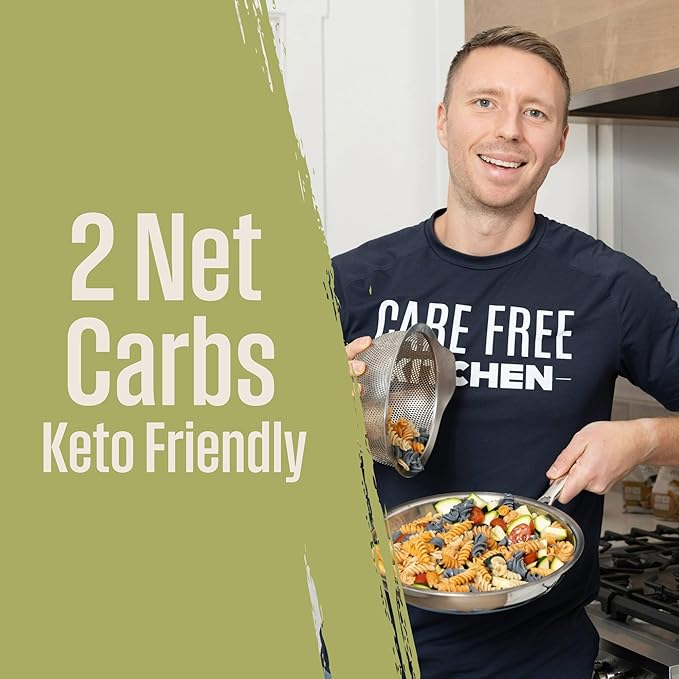 Care Free Kitchen Rotini Keto Pasta Noodles Variety 3-Pack (8 oz. Bags) Plain, Sundried Tomato, Roasted Garlic, 20g High Protein, Low Carb 2g Net Carbs, 26g High Fiber