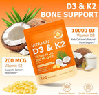 Vitamin D3 K2 with Coconut Oil - Vegan Vitamin D3 & Mk7 Vitamin K2for Bone & Immune Support - Non-GMO, Soy Free - 120 Softgels