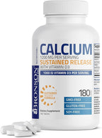 Bronson Calcium 1200 MG Per Serving Sustained Release with Vitamin D3 1000 IU Vitamin D3 Per Serving Non-GMO, 180 Tablets