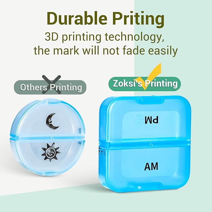 Zoksi Weekly Pill Organizer 2 Times a Day, Blue 7 Day Am Pm Pill Box, Daily Am Pm Pill Organizer 7 Day, Portable Vitamin Pill Case, Weekly Pill Box for Fish Oils, Vitamin, Supplement