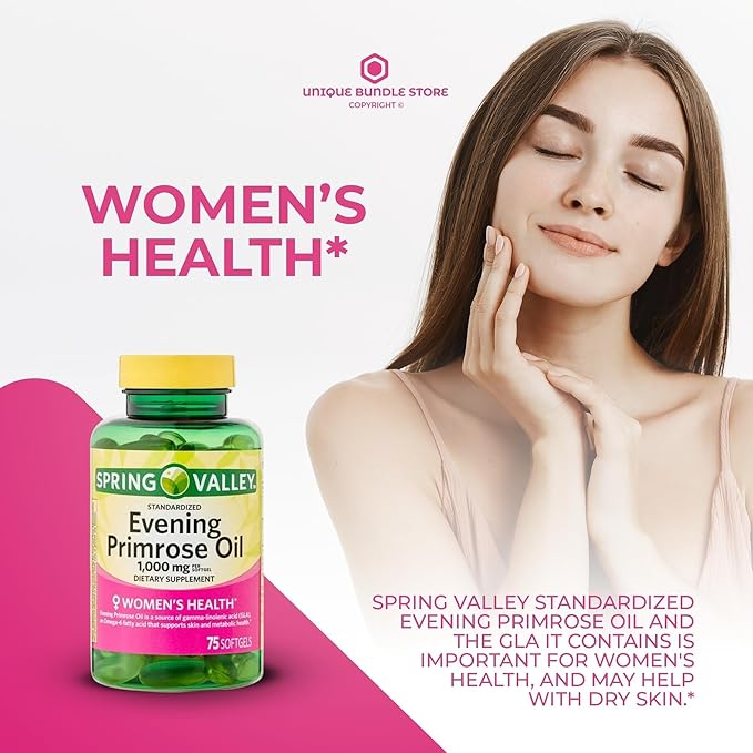 Evening Primrose Oil for Women 1000mg – 75 Softgels, Organic Evening Primrose Oil, Softgels with GLA Omega-6, Aceite De Onagra, Primerose Supplement for Skin & Wellness (Pack of 2)