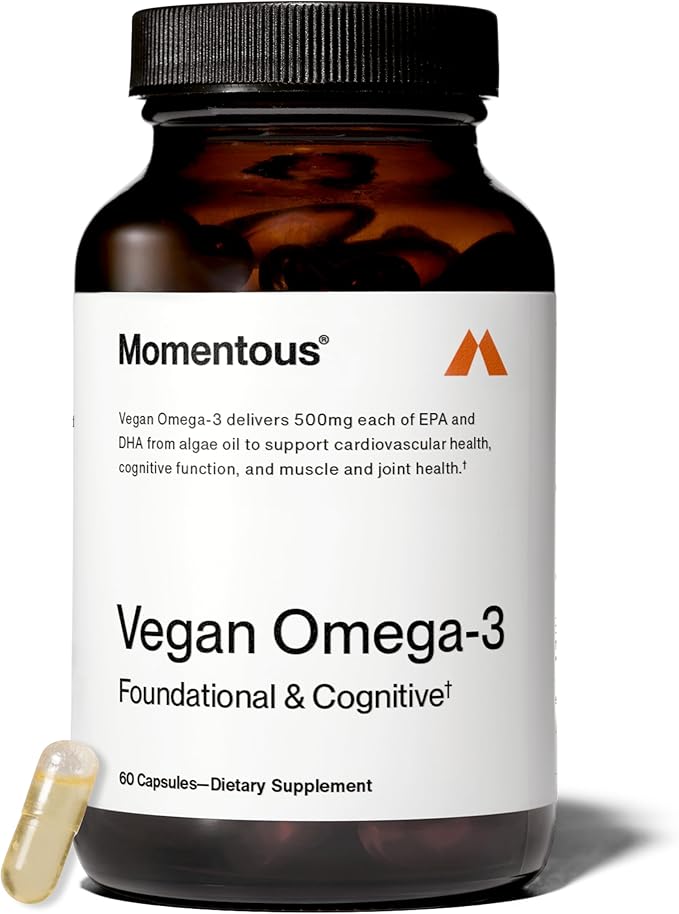 Momentous Vegan Omega-3 - Plant-Based EPA & DHA Supplement for Men & Women - Sourced from Algae Oil - Supports Heart, Joint, & Brain Health - NSF Certified for Sport - 1,000 mg - 30 Servings