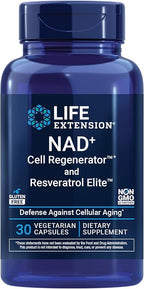 Life Extension NAD+ Cell Regenerator™ and Resveratrol Elite™*, nicotinamide riboside, Trans-resveratrol, quercetin, Fisetin, Heart Health, Healthy Aging, Vegetarian, Non-GMO, Gluten Free, 30 Capsules
