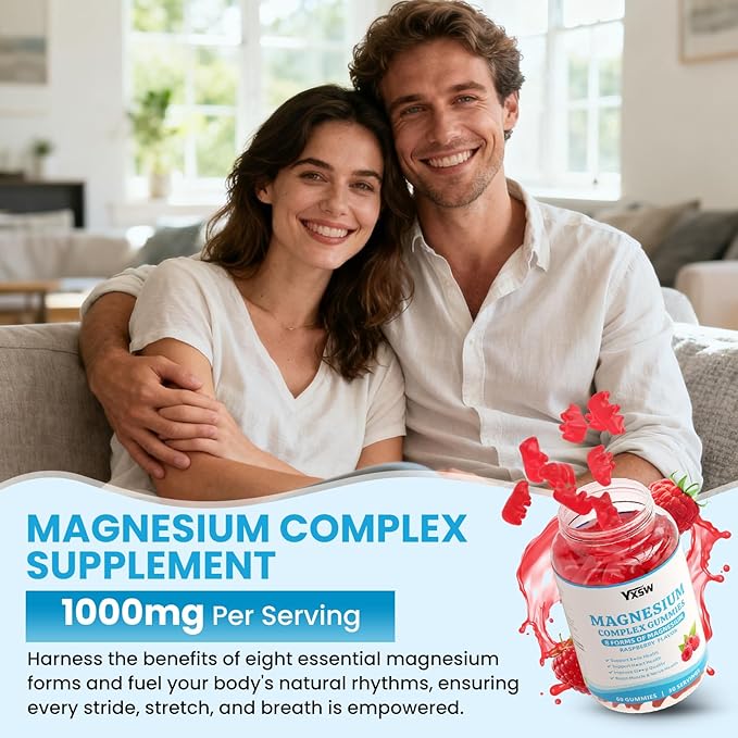 Magnesium Complex Gummies 8 Elemental 1000mg - Magnesium Glycinate, Citrate, Malate, Taurate, Supports Bones, Muscle, Nerve Health, for Women & Men, Vegan Non-GMO, Raspberry Flavor, 120 Count