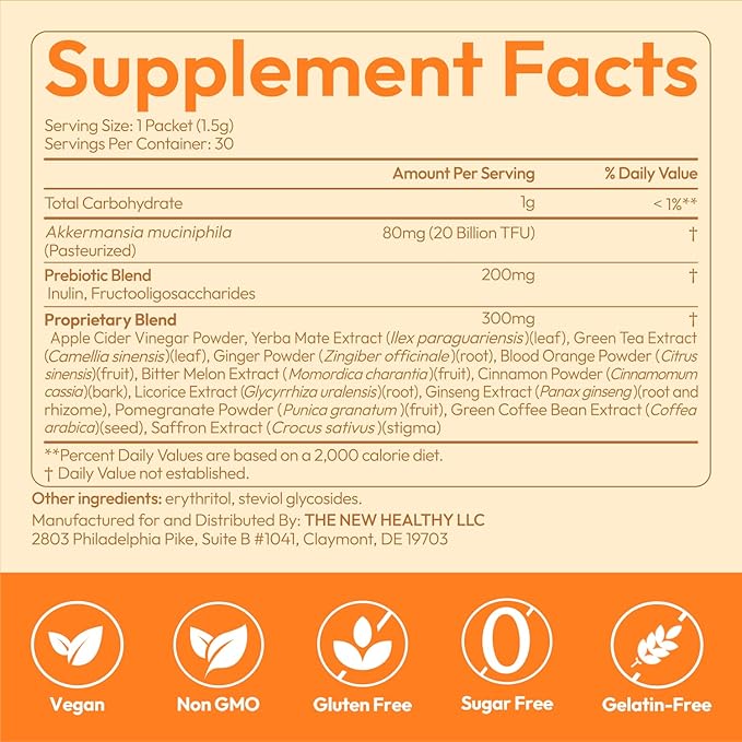 GLP-1 Supplement 15-in-1 Complex,GLP1 for Weight Loss GLP 1 Probiotic Powder for Control Appetite and Cravings,Appetite Suppressant,Metabolism Booster 30 Serving Packets