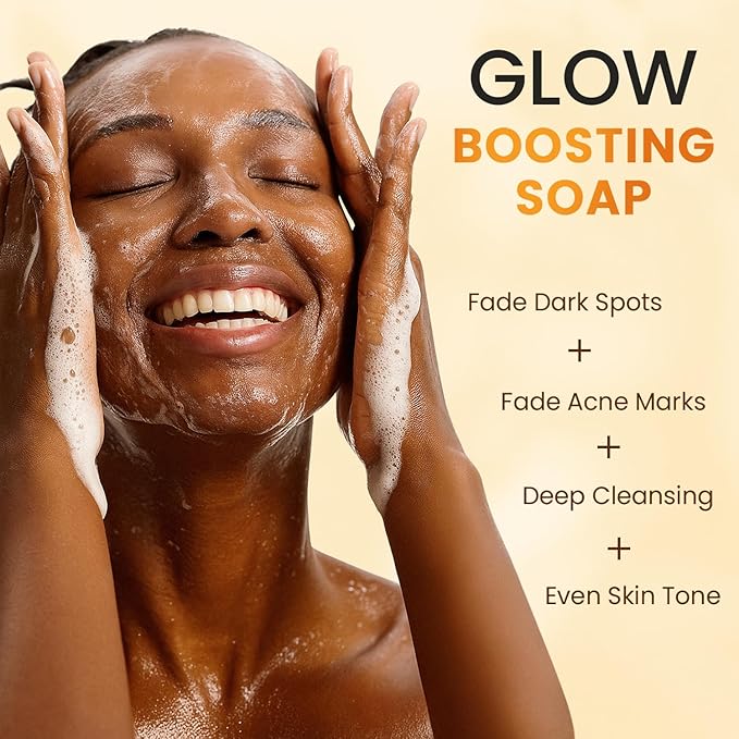 QOOQ Turmeric Kojic Acid Soap for Dark Spots Remover – Facial Cleansing Bar with Vitamin C, Retinol, Collagen, Vitamin E, Glycerin, Shea Butter & Castile Olive Oil – Soap for Women & Men (100g)