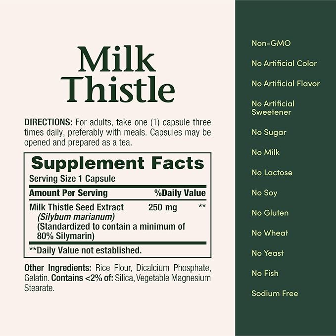 Nature's Bounty Milk Thistle Capsules, Traditionally Used for Liver Health, Herbal Supplement, 250 mg per Serving, 200 Count (Pack of 2)