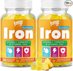 2 Pack Iron Gummies with Multivitamin for Adults & Kids – Packed with Vitamin B6, B12, C, Zinc, and Folate – for Blood Health & Energy Boost – Pineapple Flavor, Vegan-Friendly, 120 Gummies
