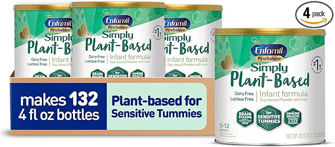 Enfamil Prosobee Plant based Baby Formula, for Sensitive Tummies, Soy-based Plant Sourced Protein, Vitamins for Immune Support, Lactose-free, Milk free, Gluten free, 20.9 Oz Can, 4 Count