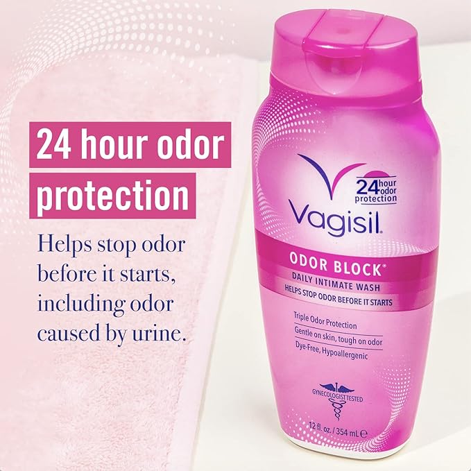 Vagisil Feminine Wash for Intimate Area Hygiene, Odor Block, Gynecologist Tested, Hypoallergenic, 12 oz, (Pack of 3)