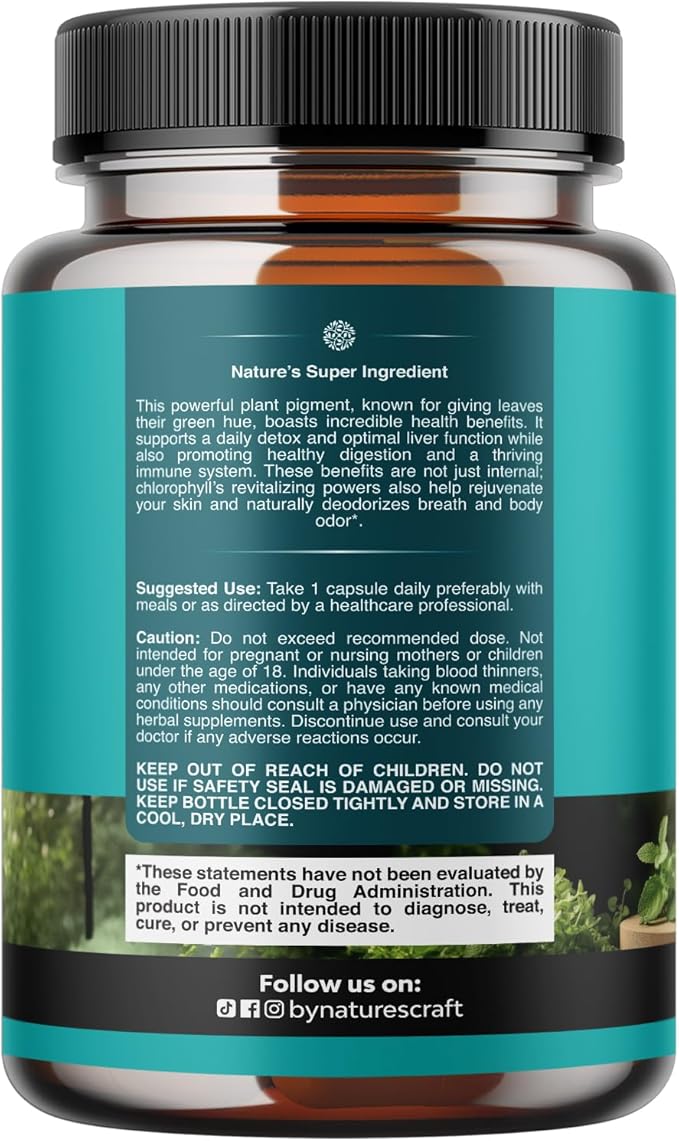 Chlorophyll Capsules for Cleanse and Detox Support - Internal Deodorant Pills for Body Odor with Mint & Parsley Extract Healthy Skin Immunity & Digestive Support - Vegan Non-GMO & Gluten Free (120ct)