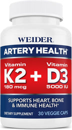 Weider Artery Health - Artery Flexibility & Heart Health - with Vitamin K2, D3 & Ginger - Bone & Immune Support* - Gluten Free & Vegan - 30 Veggie Capsules