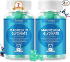 Magnesium Glycinate Gummies 2 Bottles, Sugar-Free for Adults & Kids, Best Magnesium Gummies for Sleep, Stress & Muscle Relief, Supports Bone & Nerve Health, Vegan, Pectin-Based, Blueberry Flavor