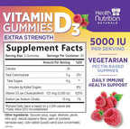 Vitamin D3 Gummies 125 mcg (5000 IU) Per Serving - 3X Strength Immune Support & Bone Support, Vitamin D Gummy Dietary Supplement, Nature's Berry D Vitamin Supplement, Raspberry Flavored - 60 Gummies