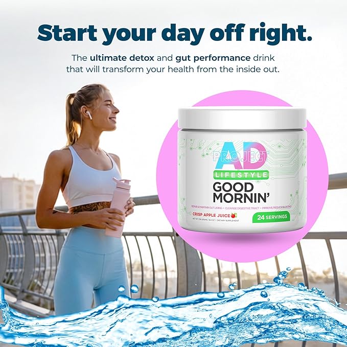 Project AD Life Good Morning Detox and Performance Drink, Naturally Flavored and Formulated with L-GLutamine, Apple Cider Vinegar, and Aloe Vera (Strawberry Banana)