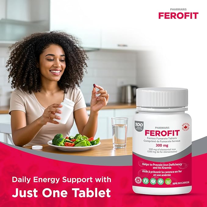 Ferofit - Ferrous Fumarate 300mg (100mg Elemental Iron), Prevents Anemia Due to Deficiency, Iron Supplement for Women & Men, 100 Tablets