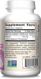 Jarrow Formulas® Biotin Ultra Strength 5000 mcg, Dietary Supplement, Hair, Skin, and Nails Support, 100 Veggie Capsules, Up to 100 Day Supply