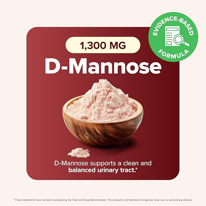D Mannose with Cranberry | Drug-Free Urinary Tract Health Support | Evidence-Based DMannose 1300mg for Urinary & Bladder Health for Women | D Mannose Supplements for Women & Men | Non-GMO | 240 Ct