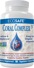 Coral Complex 3 Calcium Supplement Vitamin D3 & Magnesium – 900 mg Bioavailable Coral Calcium for Bone Strength, Joint Support & pH Balance – Trace Minerals, Non-GMO, 300 Veg Capsules