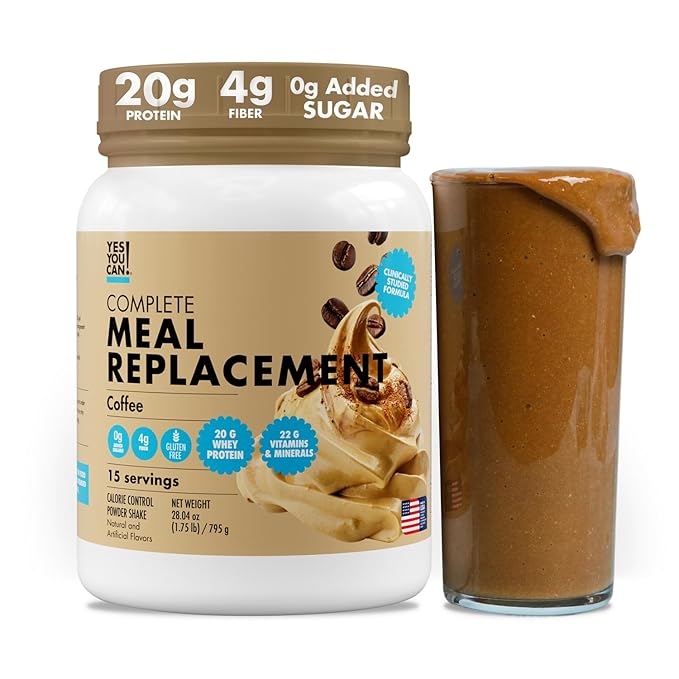 Yes You Can! Meal Replacement Shake - 20G Protein, 4G Fiber, 21 Vitamins & Minerals, 0G Added Sugar - Meal Replacement Protein Powder - Complete All-in-One Nutrition - 15 Servings (Coffee)