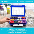 12 Compartment Large Pill Case with Airtight Seal - Silicone Gasket Waterproof Med Box with Medication Map and Medical Alert Card (Blue, 1 Pack)