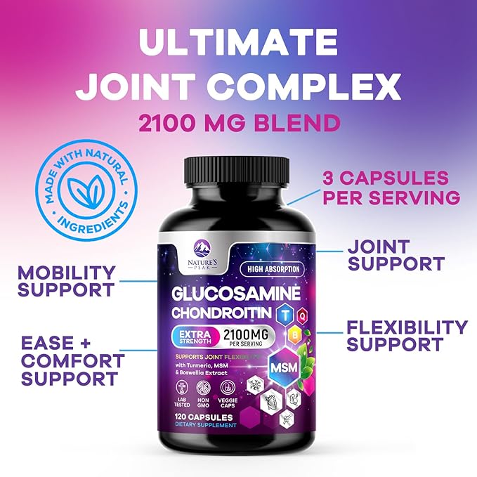 Glucosamine Chondroitin & MSM - 3x Strength Joint Support Supplement for Mobility & Comfort - Glucosamine Complex with Turmeric, Boswellia, Bromelain & Quercetin - Bottled in USA - 120 Capsules