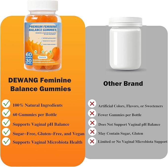 DEWANG Feminine Balance Gummies – Daily pH Balance & Vaginal Health Support, Probiotics for Womens Odor & Confidence Pineapple Flavor Vegan & Sugar-Free (Orange)