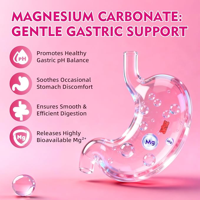 Magnesium Carbonate 500mg Gummies, High Absorption Magnesium Supplement for Adults - Support Muscle Function, Vegan, Sugar Free, Raspberry Flavor, 60 Count