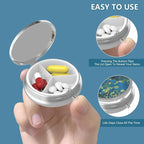 Pill Box 3 Compartment Small Pill Case,Portable for Pocket or Purse Pill Organizer Pill Container Holder to Hold Vitamins, Medication, Fish Oil and Supplements(Vase with Pink Roses)
