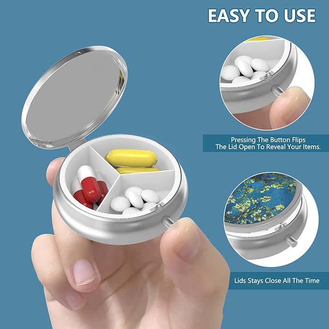 Pill Box 3 Compartment Small Pill Case,Portable for Pocket or Purse Pill Organizer Pill Container Holder to Hold Vitamins, Medication, Fish Oil and Supplements(2PCS)