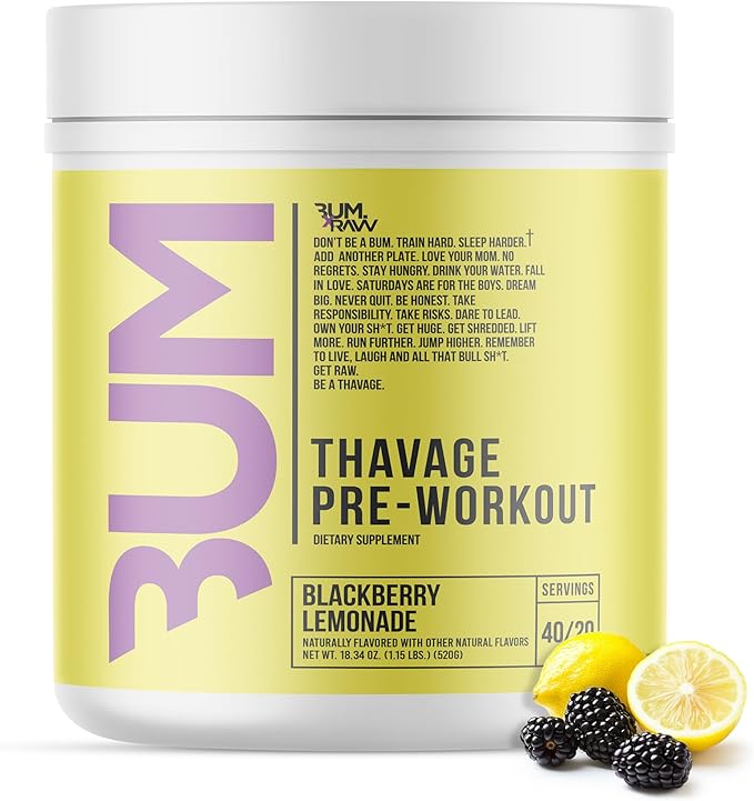 RAW Preworkout Powder, Thavage - Chris Bumstead Sports Nutrition Supplement for Men & Women - Cbum Pre Workout for Working Out, Hydration, Mental Focus & Energy - 40 Servings