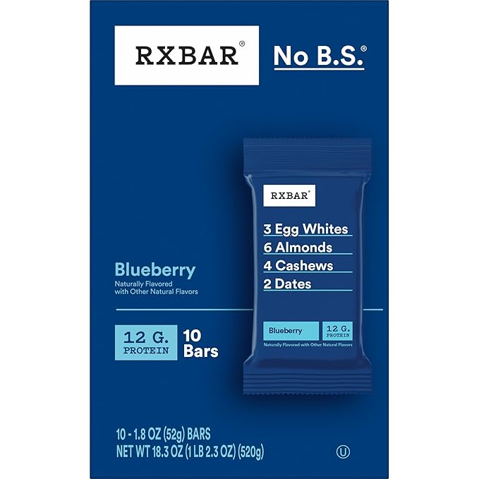 RXBAR Protein Bars, Protein Snack, Snack Bars, Blueberry, 18.3oz Box (10 Count)