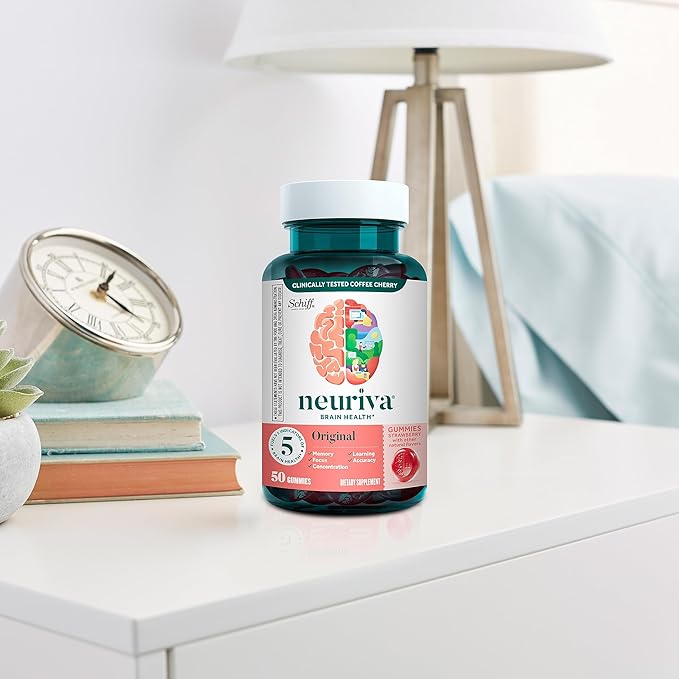 NEURIVA Original Brain Supplement for Memory, Focus & Concentration + Learning & Accuracy with Clinically Tested Nootropics Phosphatidylserine and Neurofactor, Strawberry Flavor, 50 Gummies