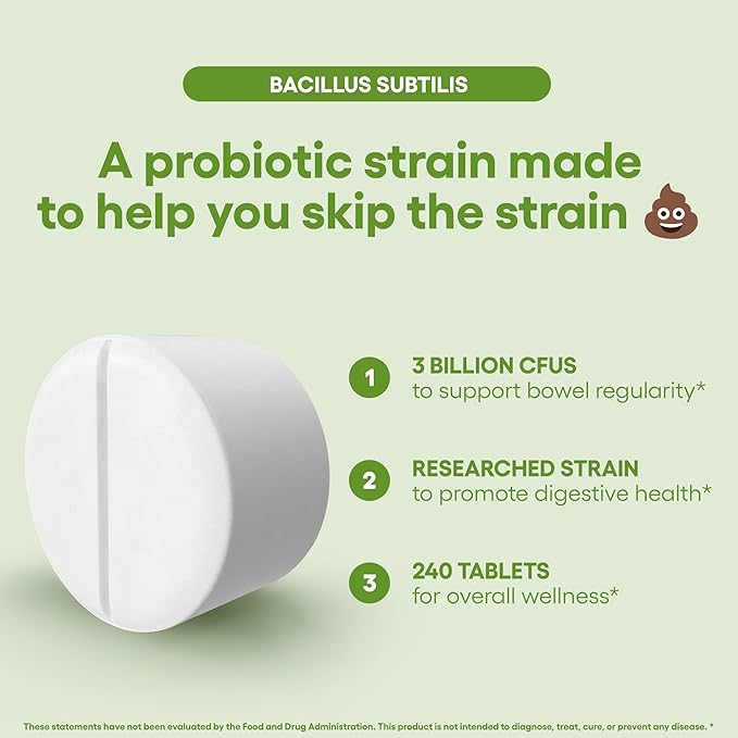 Natural Foundation Supplements Bacillus Subtilis Probiotic Supplement 240 Tablets 3 Billion CFU Probiotics for Men & Women Supports Intestinal Digestive & Gut Health (240, Bacillus Subtilis)