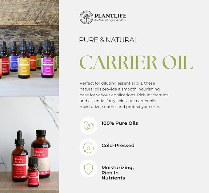Plantlife Evening Primrose Carrier Oil - Cold Pressed, Non-GMO, and Gluten Free Carrier Oils - for Skin, Hair, and Personal Care - 2 oz