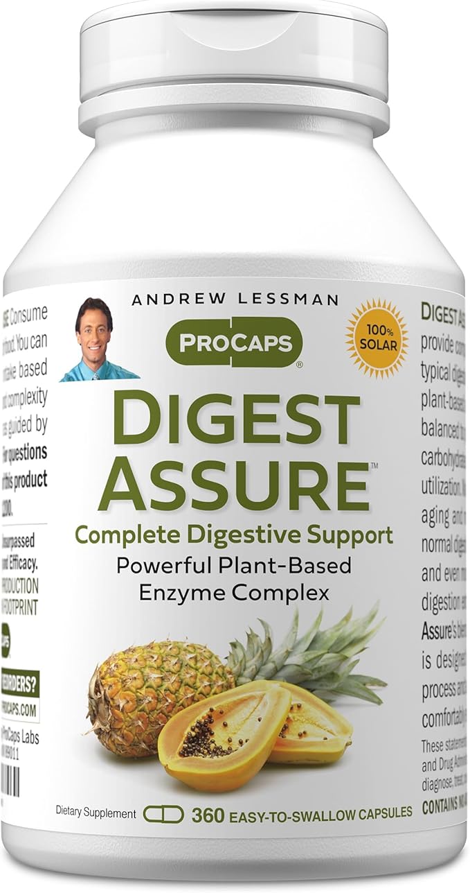 ANDREW LESSMAN Digest Assure 360 Capsules - Comprehensive Blend of Powerful Natural Enzymes to Support and Enhance Digestive Health, Vegetarian-Sourced Enzymes, Small Easy to Swallow Capsules