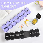 2-Pack Extra Large Weekly Pill Organizer - XL Vitamin Holder with 7 Detachable Compartments, Portable Medicine Pill Organizer for Supplements, Daily Pill Case for Home and Travel