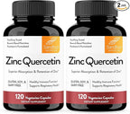 Sandhu's Zinc Quercetin 120 Vegetarian Capsules (Pack of 2) | High Absorption Zink Supplements for Immunity and Seasonal Allergy | Antioxidant Immune Support for Men and Women | Easy to Swallow
