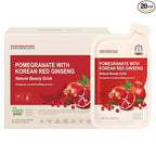 JUNG KWAN JANG Pomegranate with Korean Red Ginseng - Vegan Red Panax Ginseng Liquid Energy Drink with Natural Sweetness from Agave & Grape Extracts - No Caffeine, Non-GMO (20 Pouches, 1.69 fl oz)